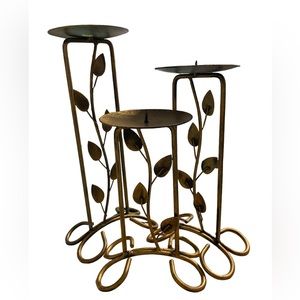 Metallic Iron Pillar Candle Holders, Set of 3 in Different Heights